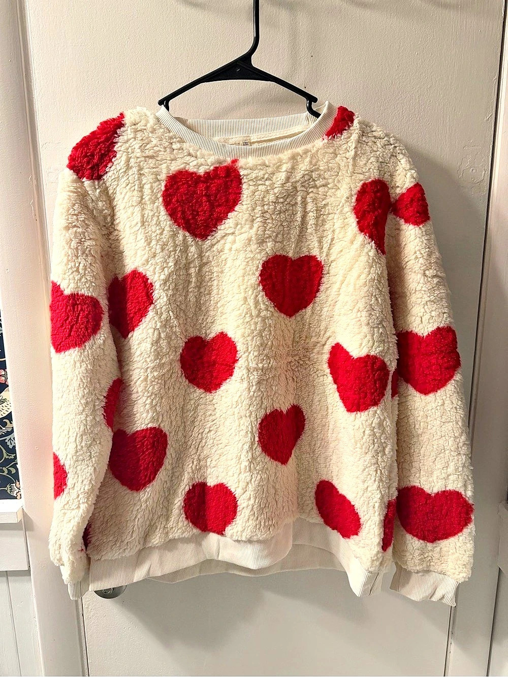 Heart Print Fleece Sweater 2XL